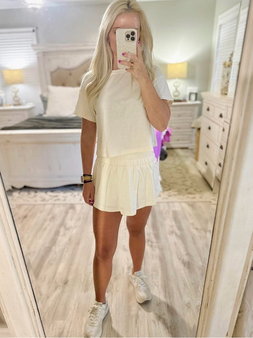Casual White Two-Piece Skort Set